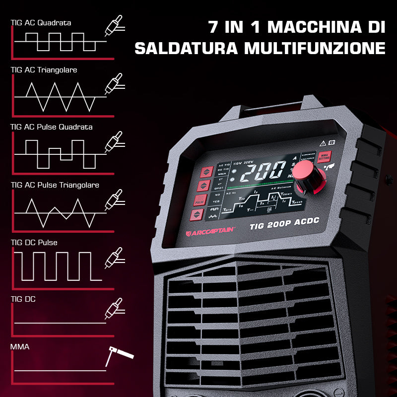 Saldatore per alluminio Tig AC/DC da 200 Ampere Tig 200P