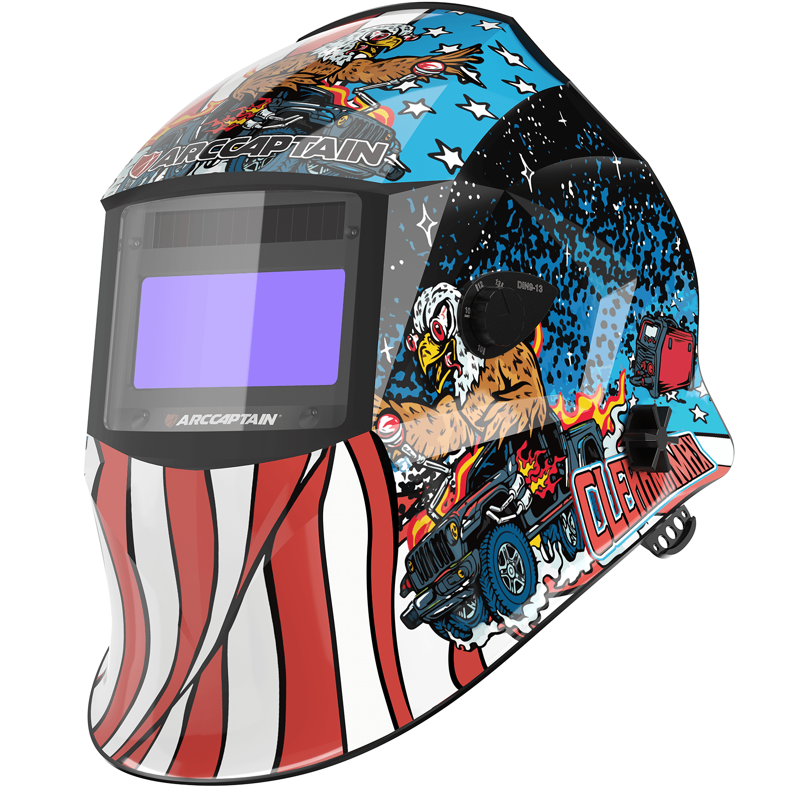Maschera automatica da saldatore: design con fiamme Maschera automatica da saldatore: design con fiamme
